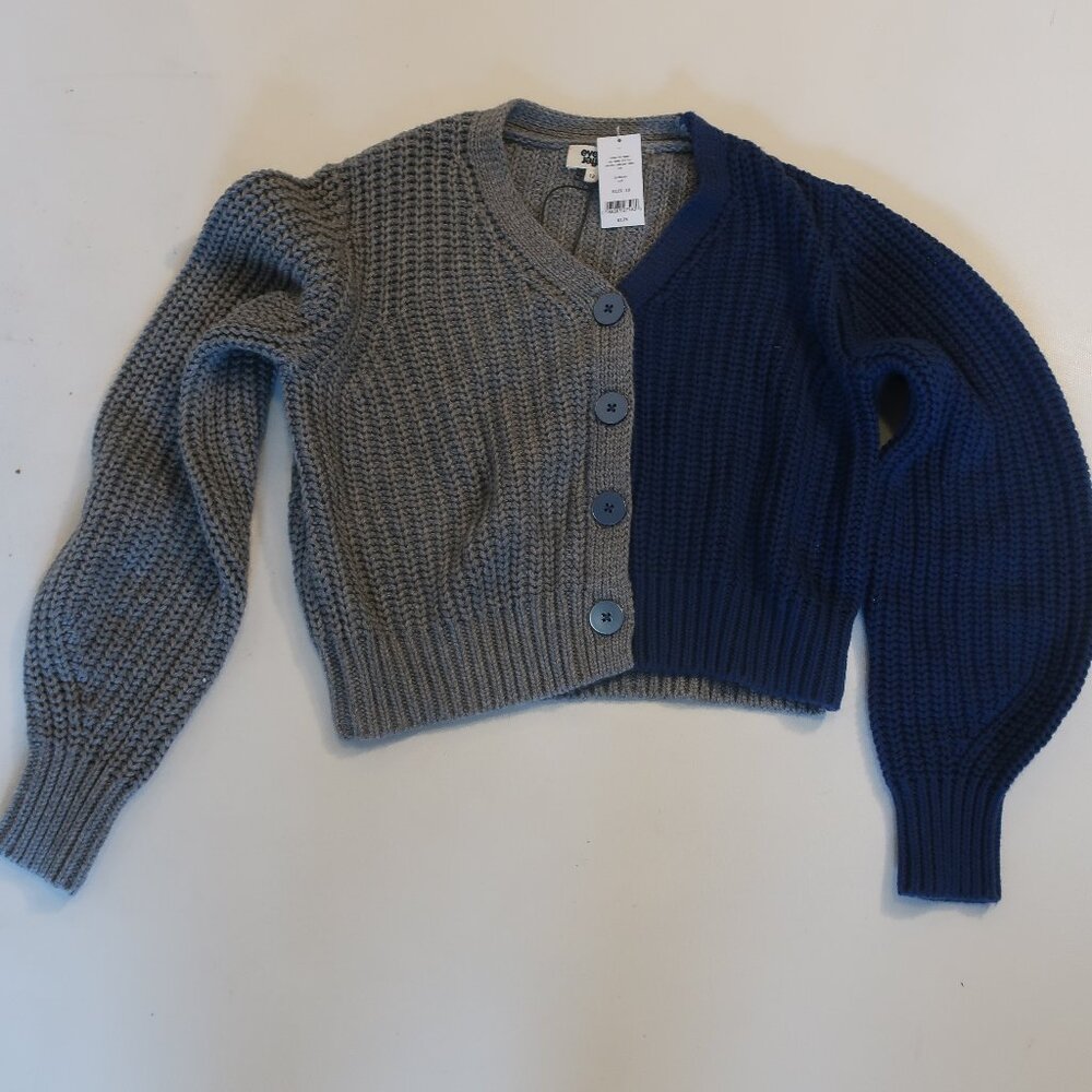 NWT Kids Girls Ever After Gray Blue Colorblock Button Cardigan Sweater 12